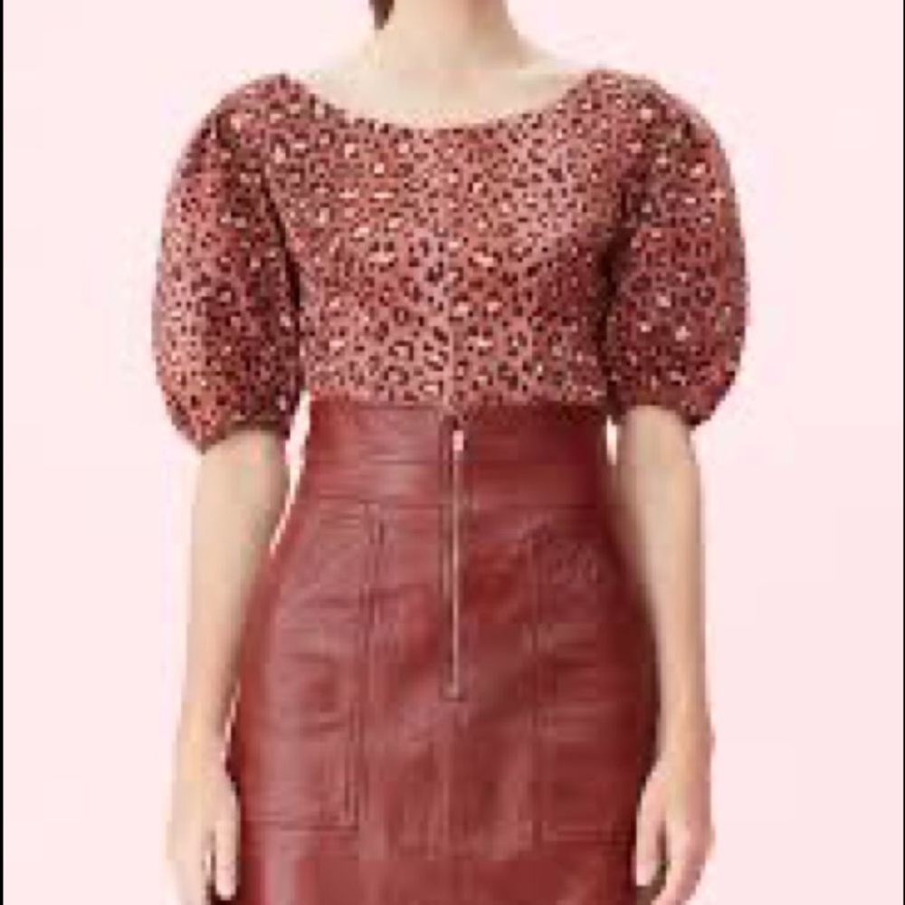 REBECCA TAYLOR  SPRING LEOPARD TOP IN HENNA